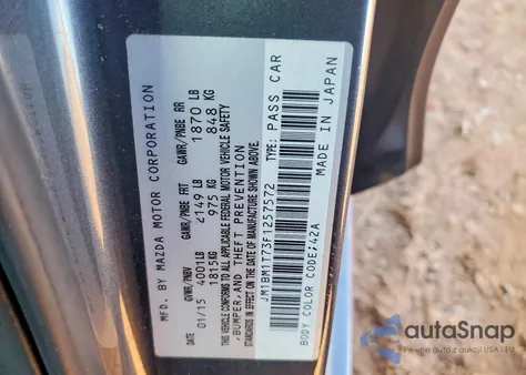 2015 Mazda 3 Sv z USA, uszkodzony, nr VIN JM1BM1T73F1257572